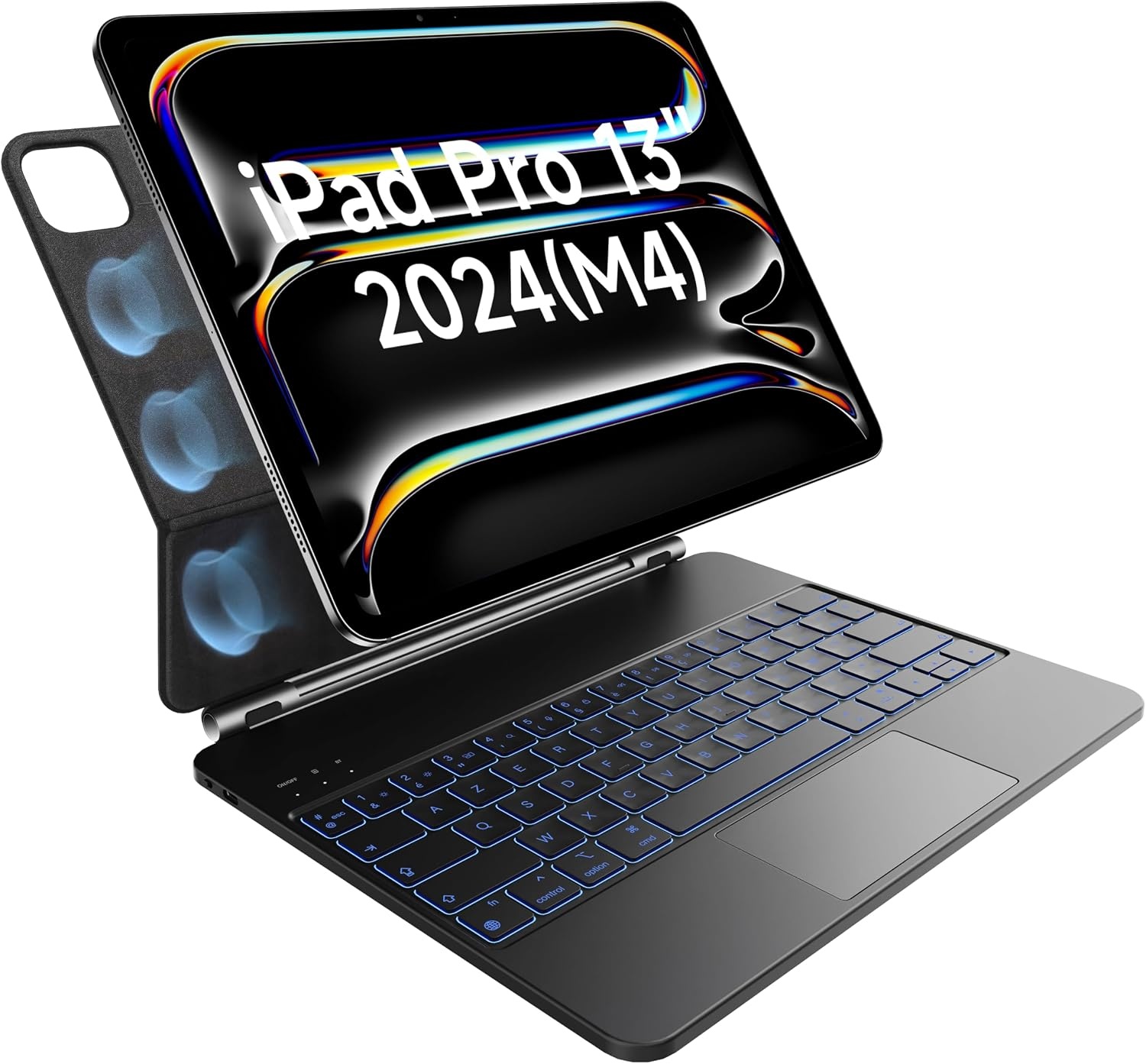 Toetsenbord voor iPad Pro 13 Inch (M4) Zwart AZERTY Click-anywhere Touchpad Achtergrondverlichting 7 Kleuren 3 Helderheidsniveaus