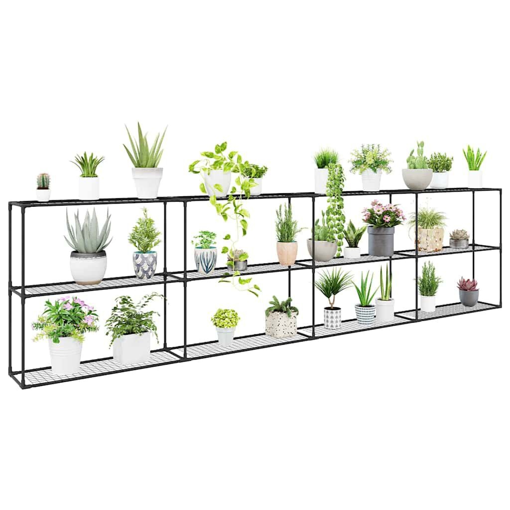 vidaXL 3-laags plantenstandaard Zwart 400 x 32 x 104 cm Staal