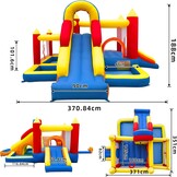 Ballsea Springkasteel met ventilator, XXL, kinderparadijs met glijbaan, veiligheidsnet, EN71-gecertificeerd, voor 3-8 jaar