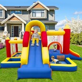 Ballsea Springkasteel met ventilator, XXL, kinderparadijs met glijbaan, veiligheidsnet, EN71-gecertificeerd, voor 3-8 jaar
