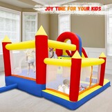 Ballsea Springkasteel met ventilator, XXL, kinderparadijs met glijbaan, veiligheidsnet, EN71-gecertificeerd, voor 3-8 jaar