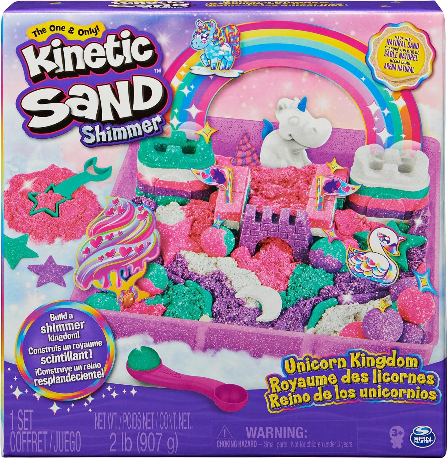 Kinetic Sand Magic Sand - Kingdom of the Unicorns 907 g + 8 Moulds - Create Different Hypnotizing Shapes with This Magical and Colourful Sand Like Modelling Clay - Children's Toy 3 Years and Above