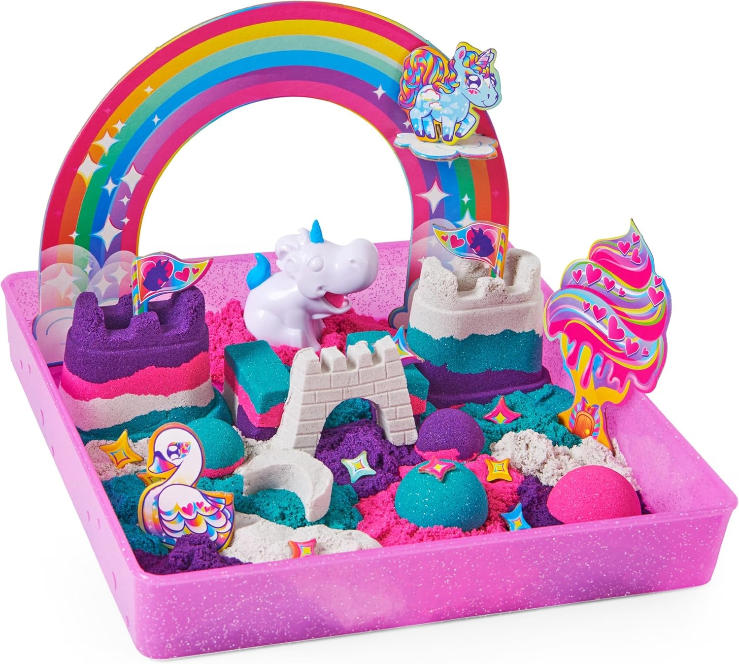 Kinetic Sand Magic Sand - Kingdom of the Unicorns 907 g + 8 Moulds - Create Different Hypnotizing Shapes with This Magical and Colourful Sand Like Modelling Clay - Children's Toy 3 Years and Above