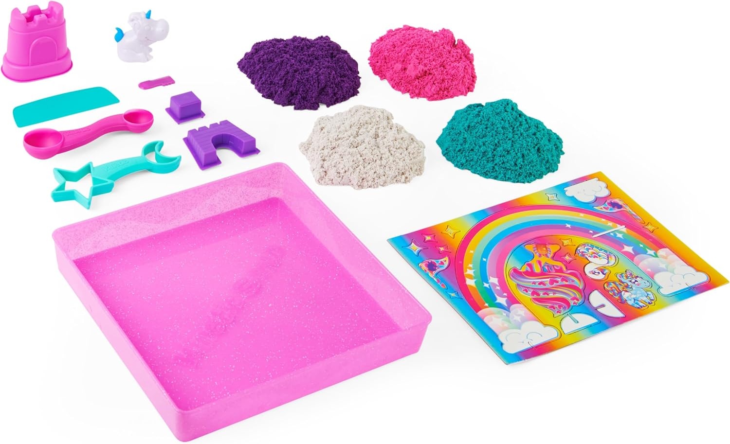 Kinetic Sand Magic Sand - Kingdom of the Unicorns 907 g + 8 Moulds - Create Different Hypnotizing Shapes with This Magical and Colourful Sand Like Modelling Clay - Children's Toy 3 Years and Above