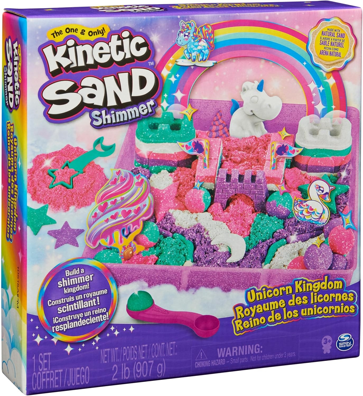 Kinetic Sand Magic Sand - Kingdom of the Unicorns 907 g + 8 Moulds - Create Different Hypnotizing Shapes with This Magical and Colourful Sand Like Modelling Clay - Children's Toy 3 Years and Above