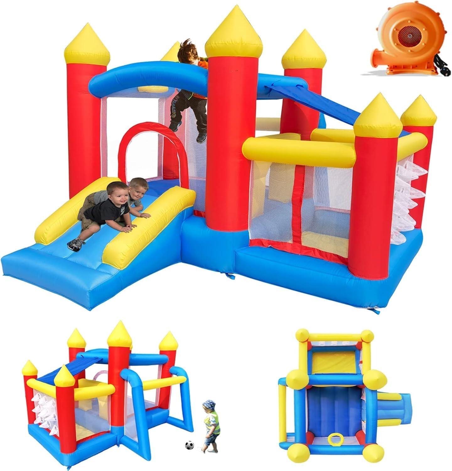 Ballsea Kinderspringkasteel met ventilator. Geschikt voor kinderen van 3 tot 8 jaar, springkasteel indoor kinderen 312×272×200cm