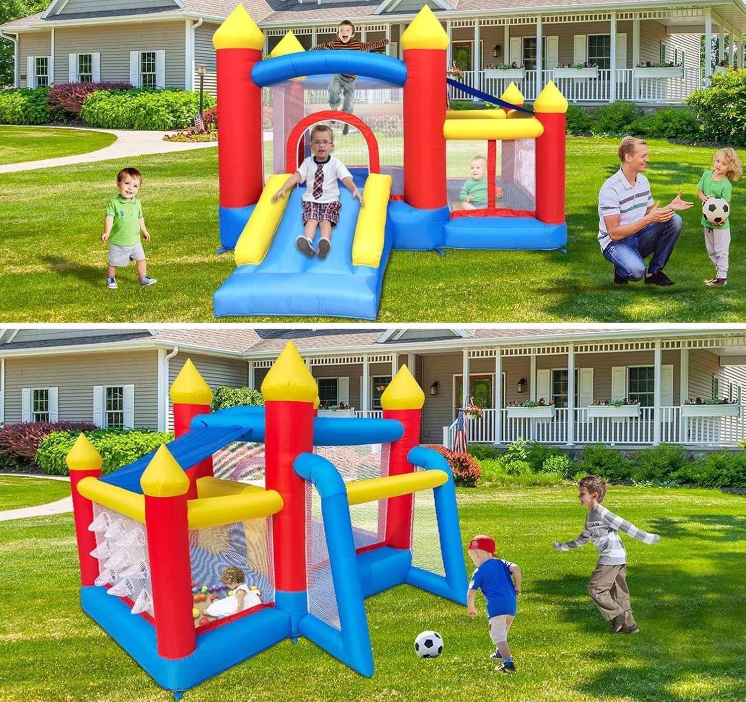 Ballsea Kinderspringkasteel met ventilator. Geschikt voor kinderen van 3 tot 8 jaar, springkasteel indoor kinderen 312×272×200cm