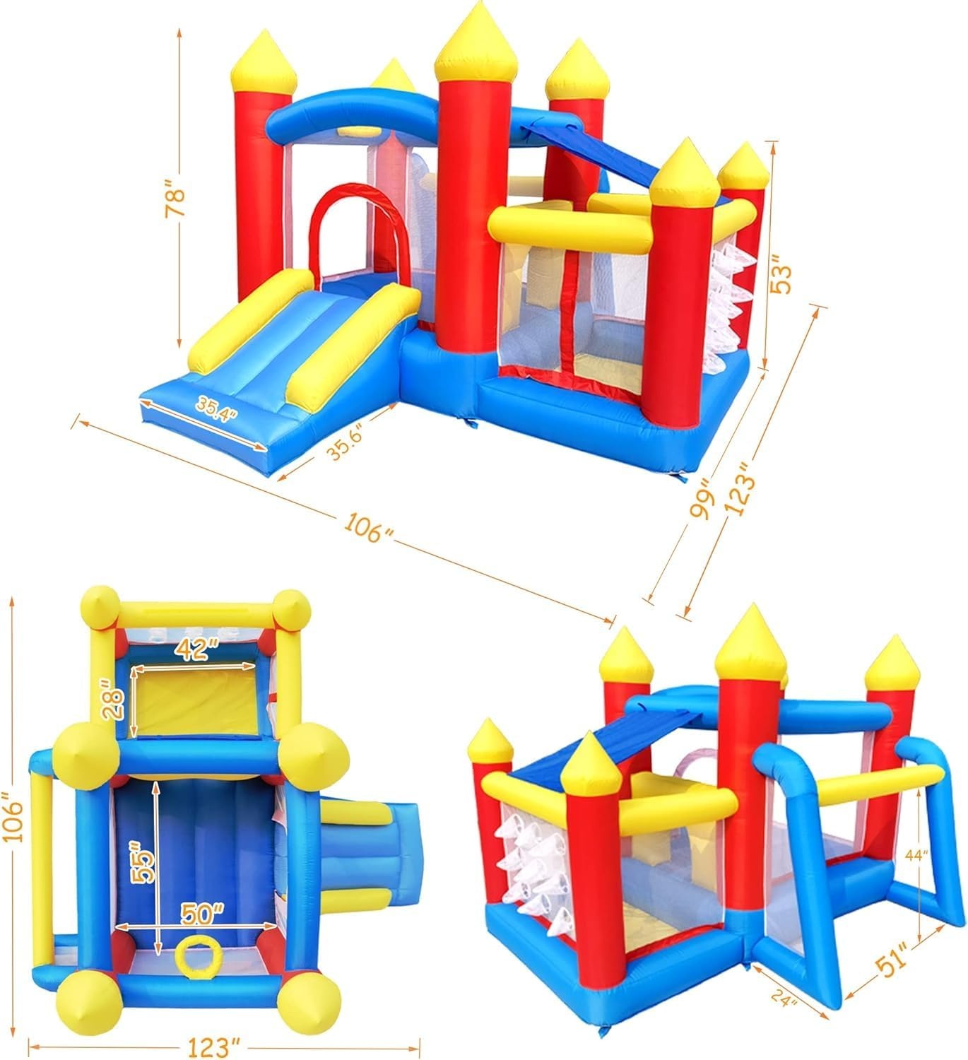 Ballsea Kinderspringkasteel met ventilator. Geschikt voor kinderen van 3 tot 8 jaar, springkasteel indoor kinderen 312×272×200cm