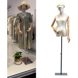 Dames Etalagepop met Afneembare Kop, Houten Armen & Verstelbare Hoogte 140-190 cm voor Kledingpresentatie Studio Winkel - Zwart
