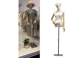 Dames Etalagepop met Afneembare Kop, Houten Armen & Verstelbare Hoogte 140-190 cm voor Kledingpresentatie Studio Winkel - Zwart