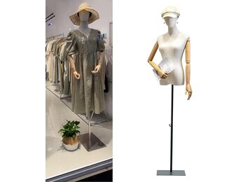 Dames Etalagepop met Afneembare Kop, Houten Armen & Verstelbare Hoogte 140-190 cm voor Kledingpresentatie Studio Winkel - Zwart