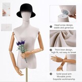 Dames Etalagepop met Afneembare Kop, Houten Armen & Verstelbare Hoogte 140-190 cm voor Kledingpresentatie Studio Winkel - Zwart