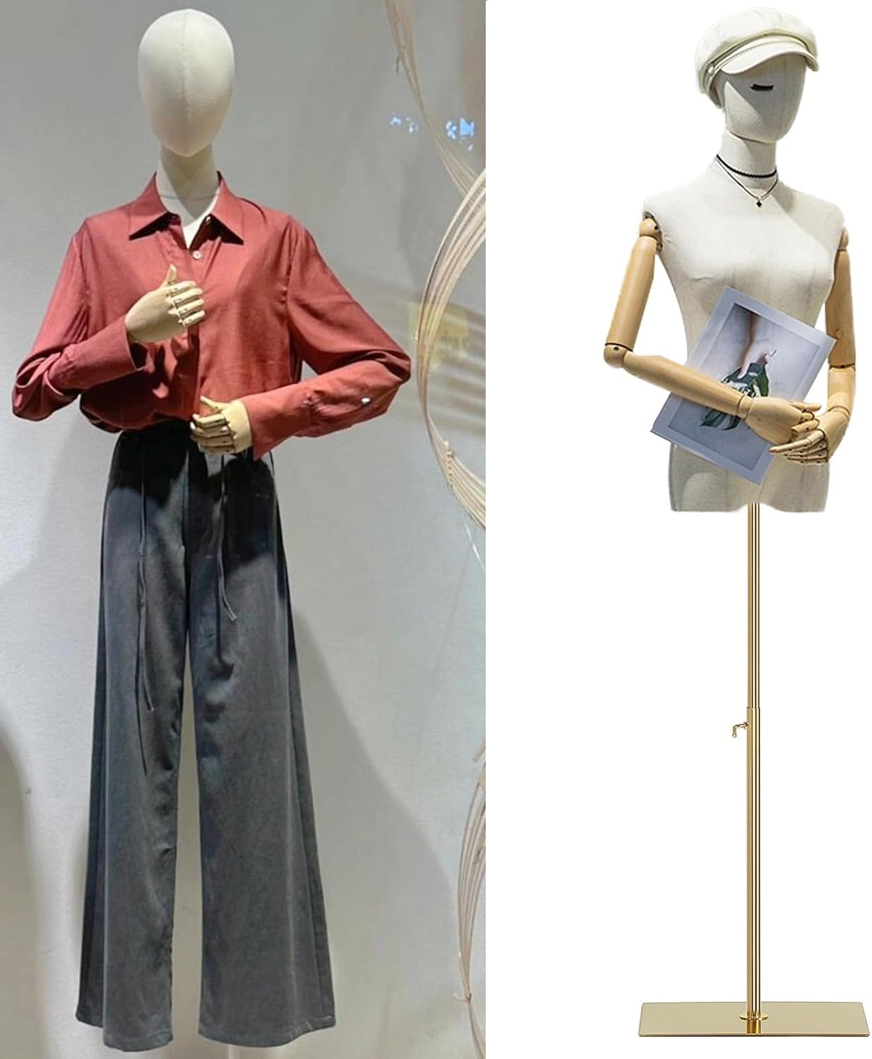 Dames Etalagepop met Afneembare Kop, Houten Armen & Verstelbare Hoogte 140-190 cm voor Kledingpresentatie Studio Winkel - Zwart