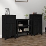vidaXL Dressoirs 2 st 40x35x80 cm massief grenenhout zwart