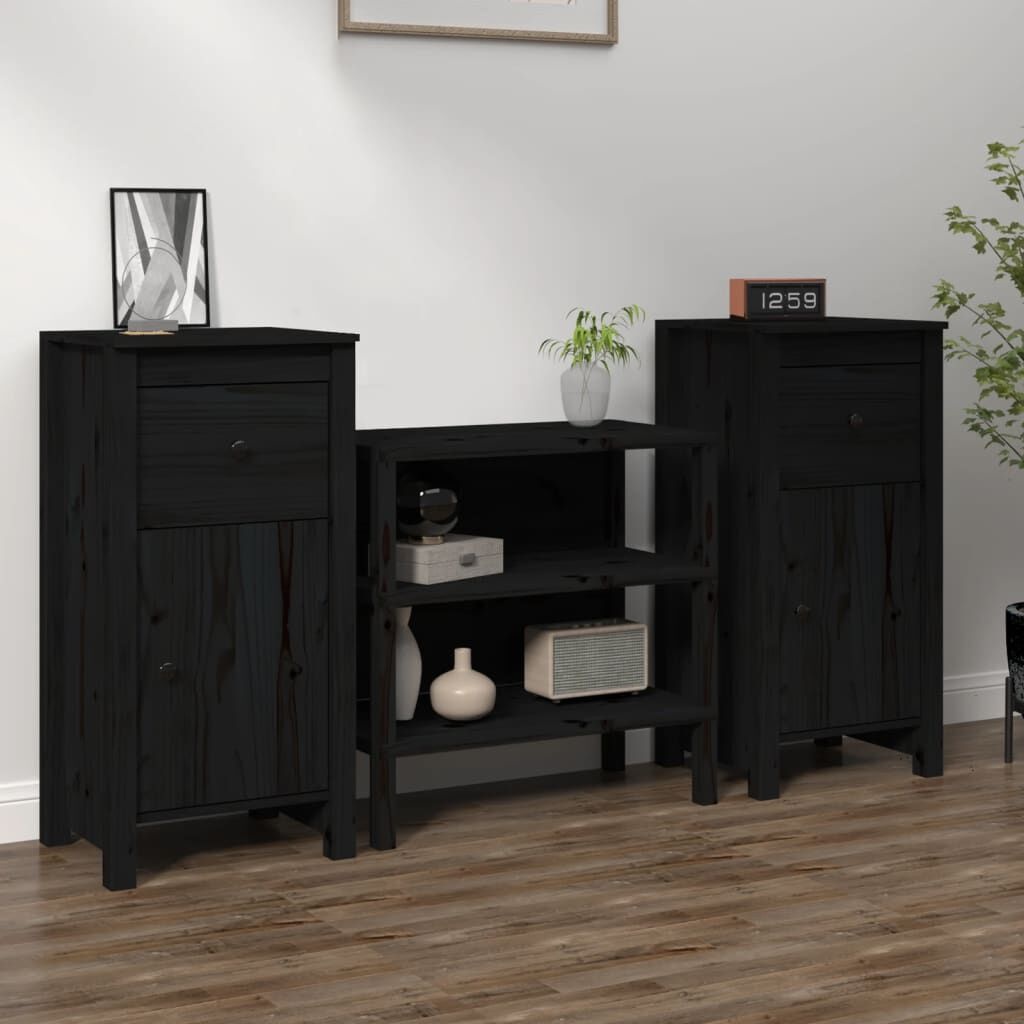 vidaXL Dressoirs 2 st 40x35x80 cm massief grenenhout zwart
