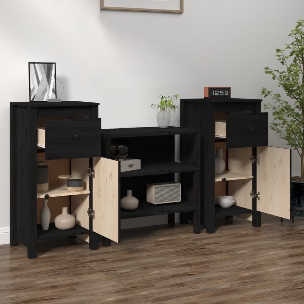 vidaXL Dressoirs 2 st 40x35x80 cm massief grenenhout zwart