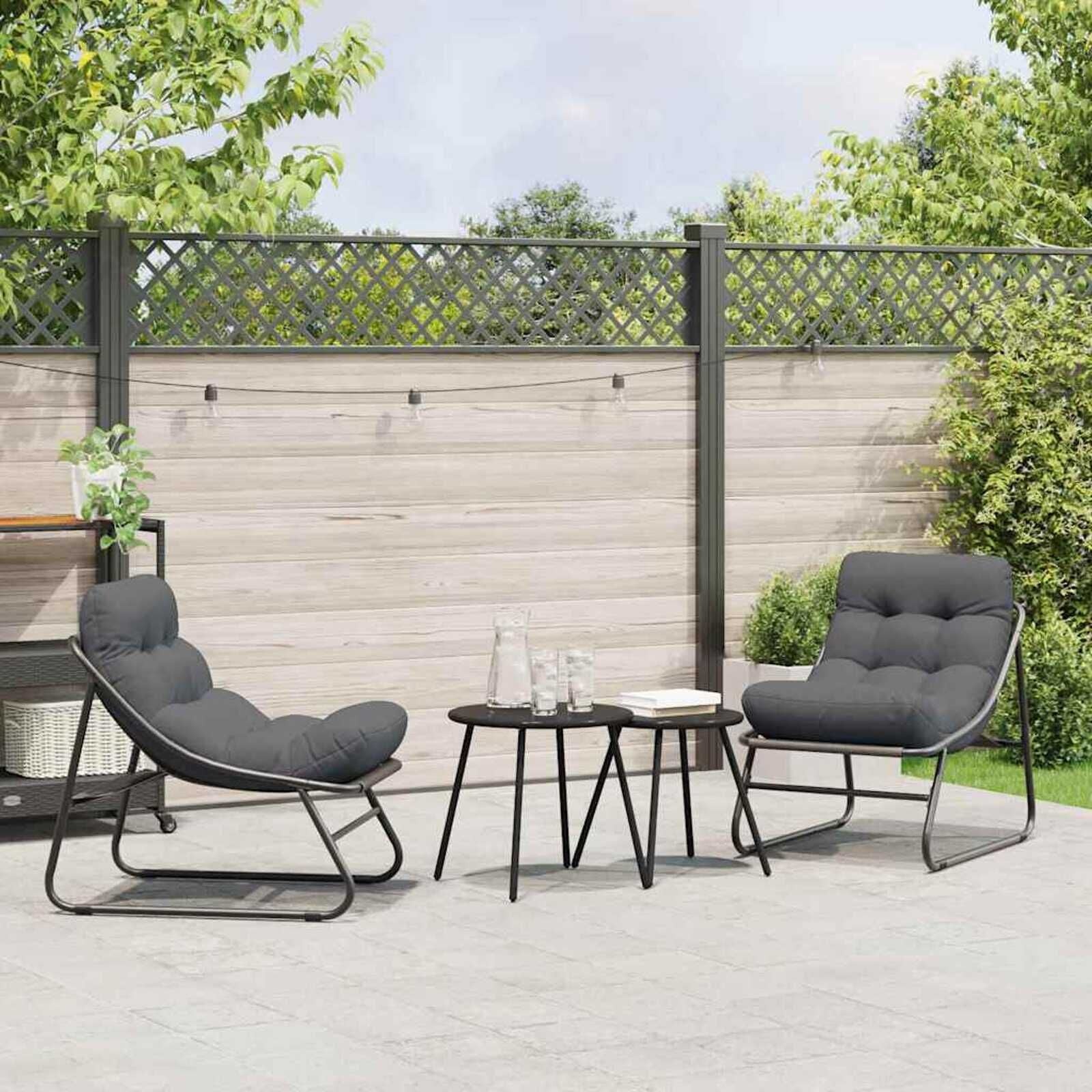 vidaXL Tuinmeubelen met kussen 2 pcs Zwart 60 x 80 x 71 cm Metaal