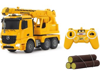 JAMARA 404950 - heavy duty crane Mercedes Arocs 1:20 2.4G - swivel and extendable crane, lift / lower rope, realistic engine sound, horn, reversing warning sound, 4