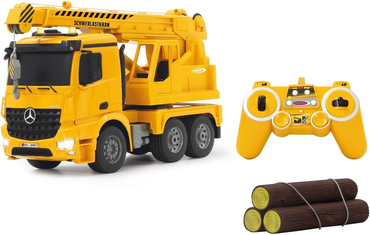 JAMARA 404950 - heavy duty crane Mercedes Arocs 1:20 2.4G - swivel and extendable crane, lift / lower rope, realistic engine sound, horn, reversing warning sound, 4