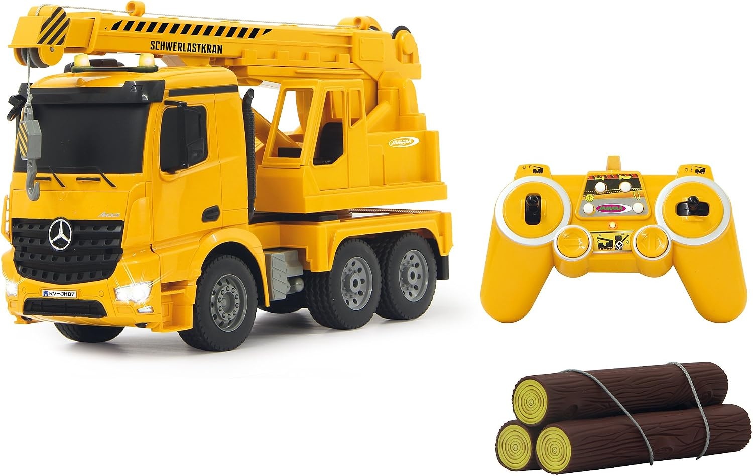JAMARA 404950 - heavy duty crane Mercedes Arocs 1:20 2.4G - swivel and extendable crane, lift / lower rope, realistic engine sound, horn, reversing warning sound, 4