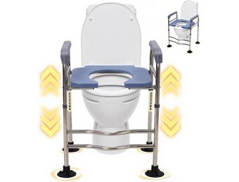 Toiletverhoger met armleuningen, 6 standen verstelbaar, hoogte & breedte 48-58cm, max. 158 kg belastbaar, voor ouderen, zwangeren & mensen met beperki