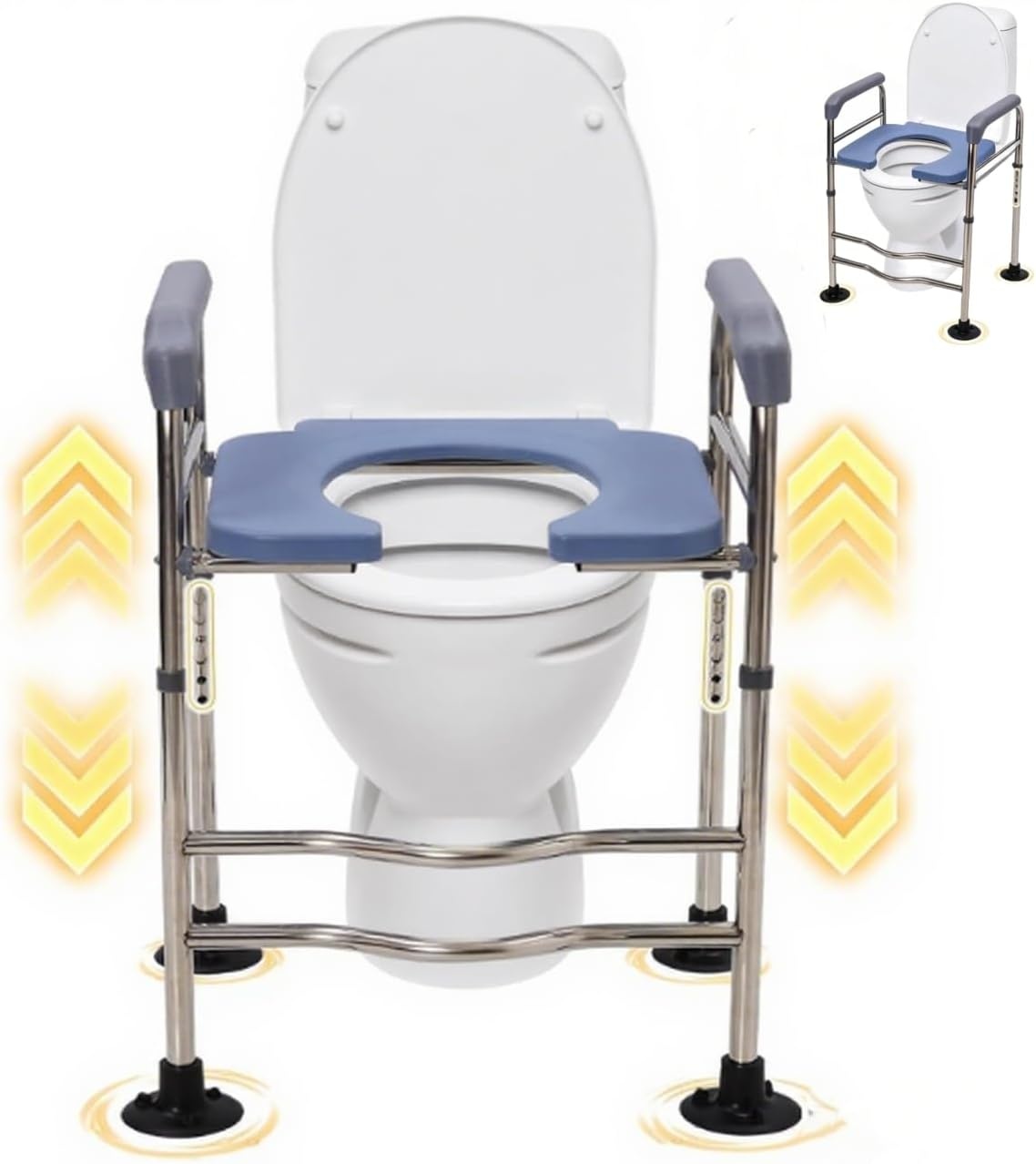 Toiletverhoger met armleuningen, 6 standen verstelbaar, hoogte & breedte 48-58cm, max. 158 kg belastbaar, voor ouderen, zwangeren & mensen met beperki