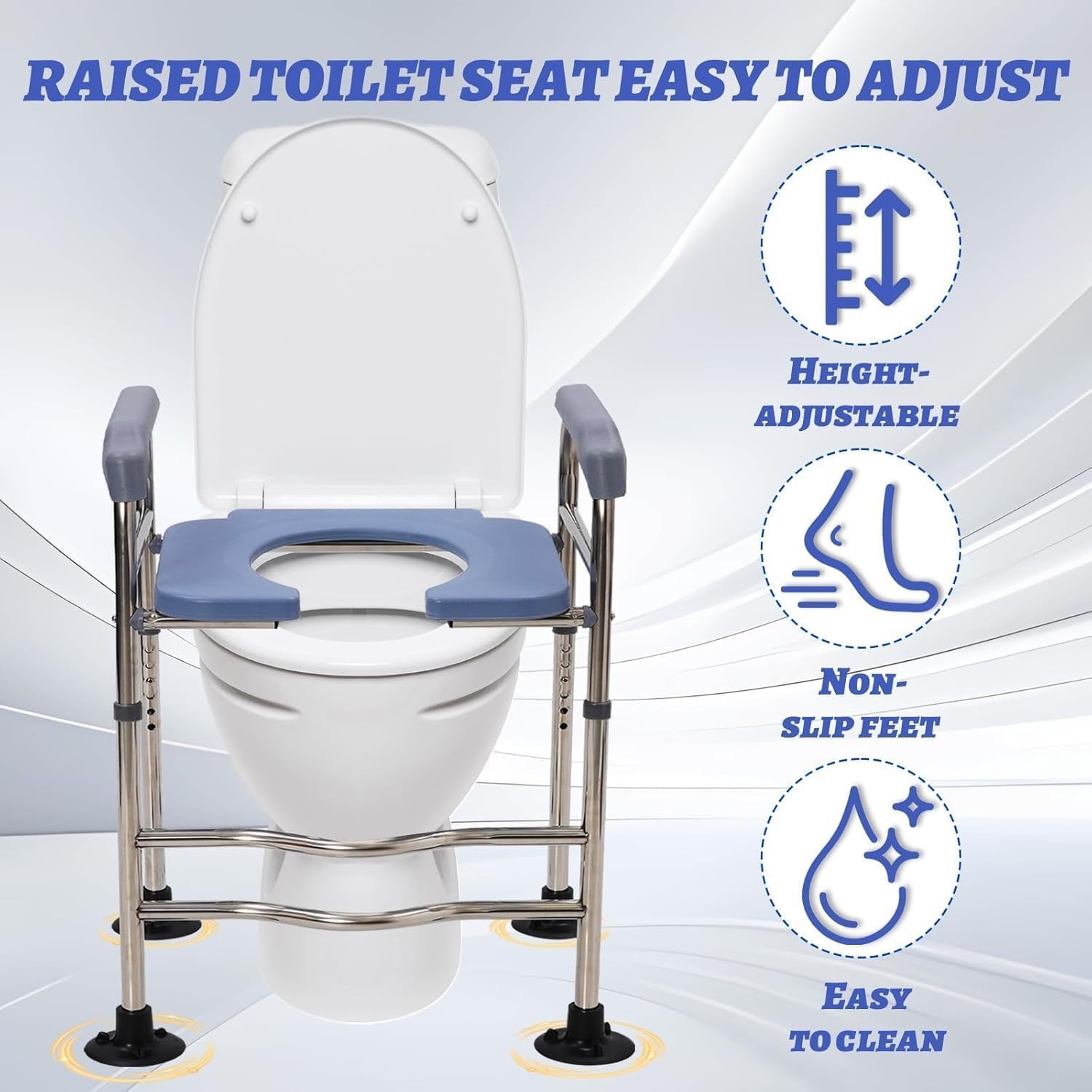 Toiletverhoger met armleuningen, 6 standen verstelbaar, hoogte & breedte 48-58cm, max. 158 kg belastbaar, voor ouderen, zwangeren & mensen met beperki