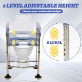 Toiletverhoger met armleuningen, 6 standen verstelbaar, hoogte & breedte 48-58cm, max. 158 kg belastbaar, voor ouderen, zwangeren & mensen met beperki