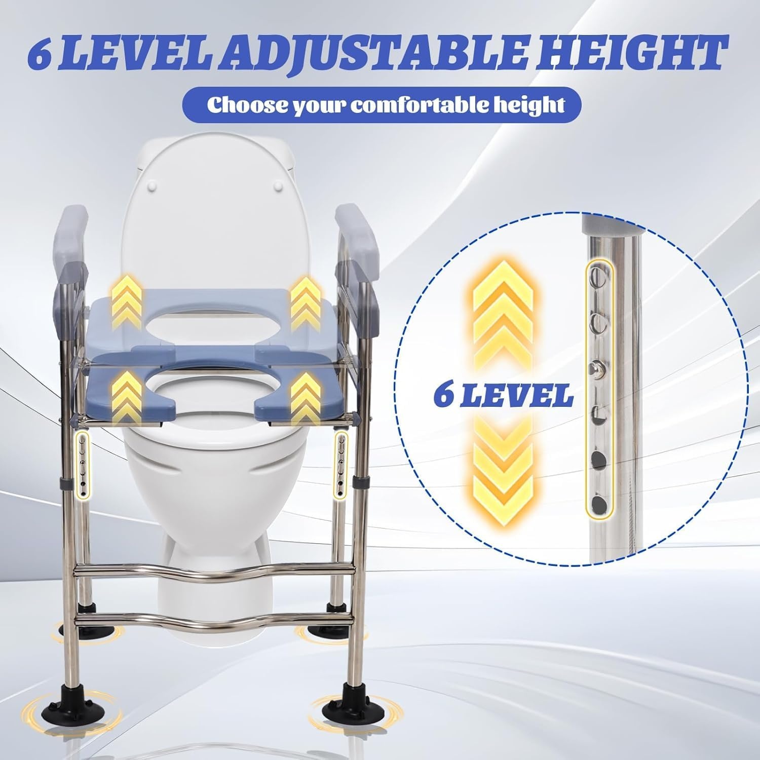 Toiletverhoger met armleuningen, 6 standen verstelbaar, hoogte & breedte 48-58cm, max. 158 kg belastbaar, voor ouderen, zwangeren & mensen met beperki