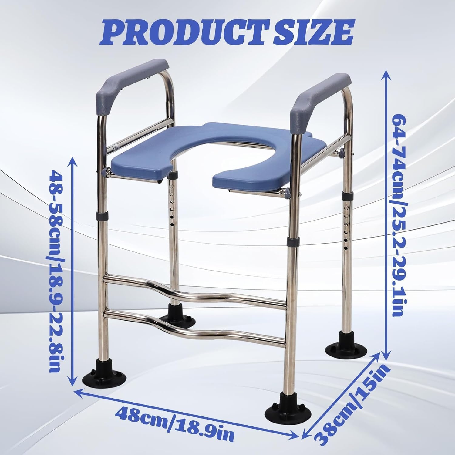 Toiletverhoger met armleuningen, 6 standen verstelbaar, hoogte & breedte 48-58cm, max. 158 kg belastbaar, voor ouderen, zwangeren & mensen met beperki
