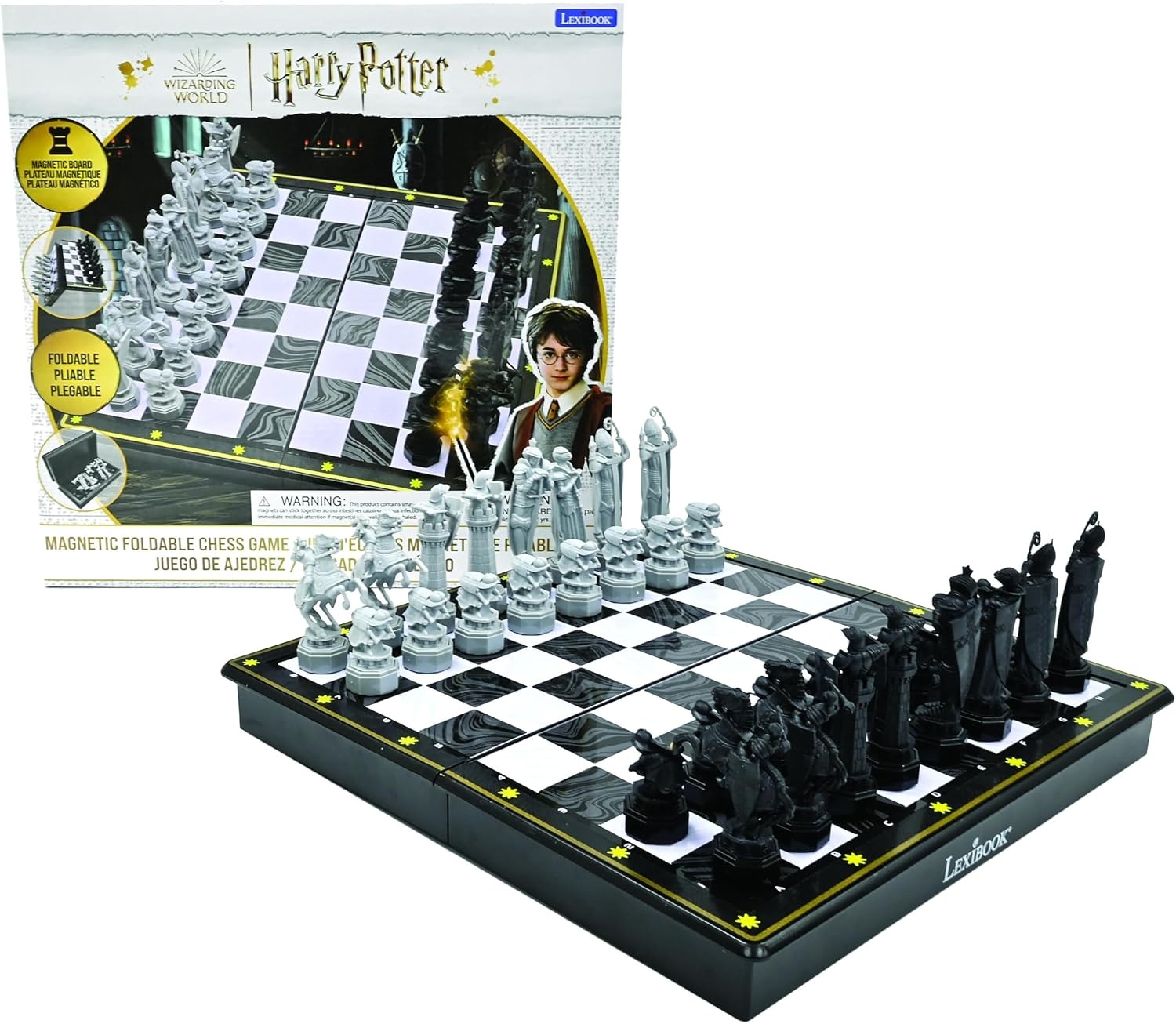 Lexibook, Harry Potter CGM300HPLXB Schaakspel, magnetisch en opvouwbaar schaakbord, 32 figuren, familiespel