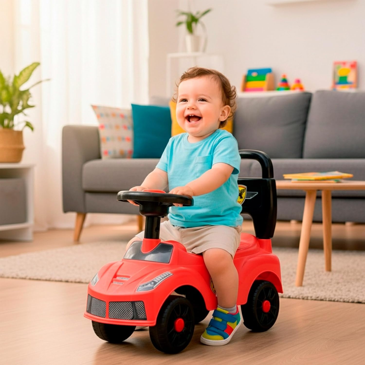 COLORBABY C'Baby loophulp voor baby's, 4 wielen, ergonomische zitting, draagvermogen 15 kg, stuur en claxon, babyspeelgoed, actieve spelletjes, outdoor-activiteiten, vanaf 18 maanden (39575)