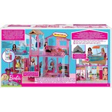 Barbie Herenhuis met 3 Verdiepingen, poppenhuis met lift, schommelstoel, meubels en accessoires, inklapbaar, dus gemakkelijk mee te nemen, DLY32 | Lift, schommelstoel, meubels en accessoires, vouwen voor draagbaarheid en reizen (exclusief Amazon)