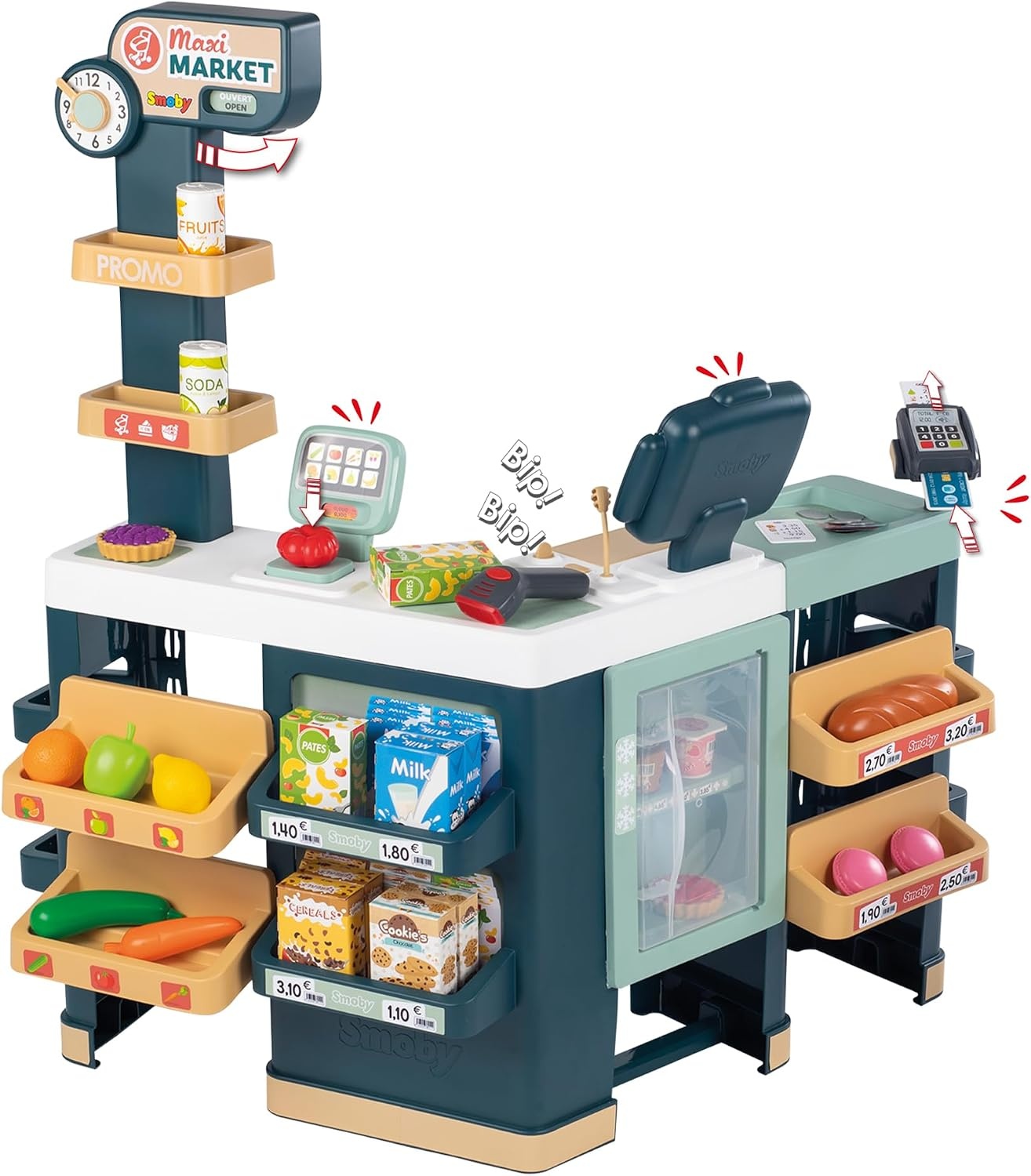 Smoby - Maxi Market - Supermarket for children - Shopping cart, shelves, boxes, vegetables, fruits - Cooling area - Numerous accessories - From 3 years old - Made in France