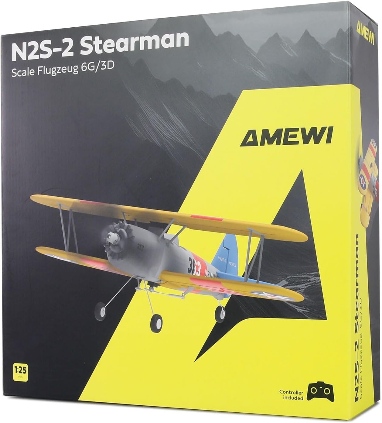 Amewi AMXFlight N2S-2 Stearman 360mm 6G/3D 6-kanaals RTF op afstand bestuurbaar vliegtuig RC