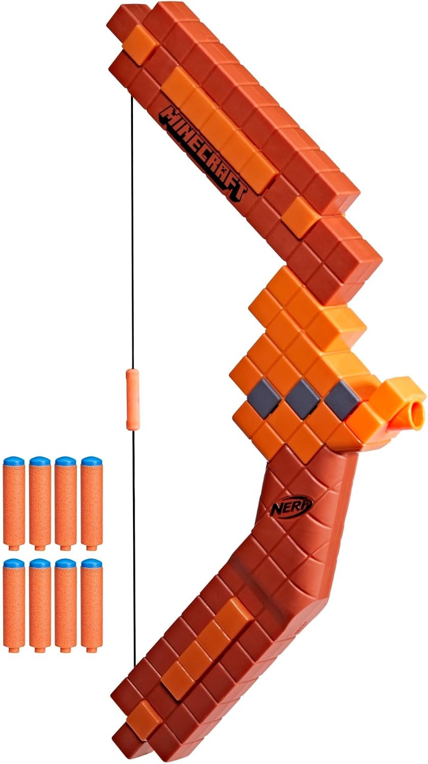 Nerf Minecraft Bow-dartblaster, doorladen met terugtrekpees, 8 Nerf N1-darts, alleen te gebruiken met Nerf N1-dartblasters, leeftijd 8+