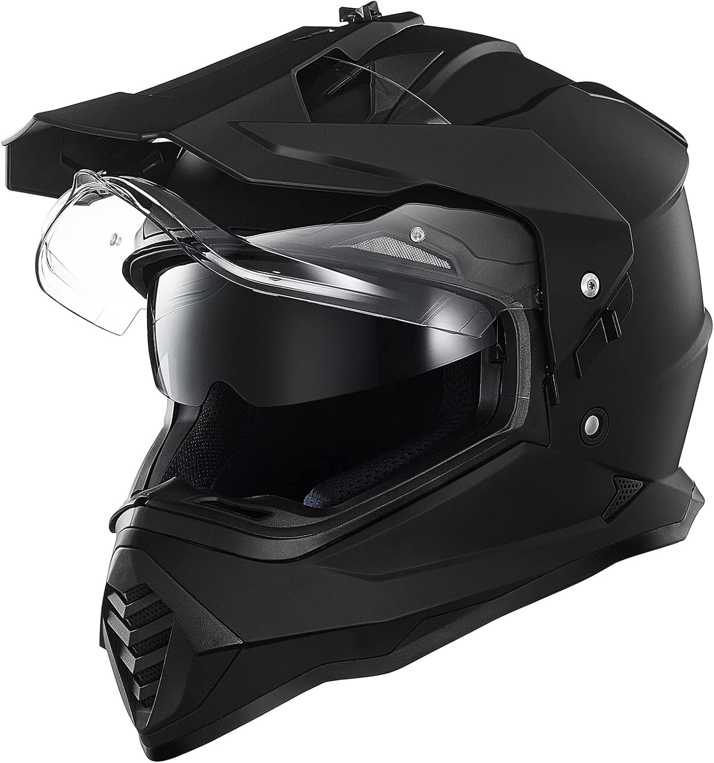 Motorhelm Dual Sport Adventure Matzwart Maat M | DOT FMVSS-218 | Dubbel vizier Pinlock 30 compatibel zonnevizier