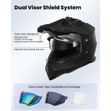 Motorhelm Dual Sport Adventure Matzwart Maat M | DOT FMVSS-218 | Dubbel vizier Pinlock 30 compatibel zonnevizier