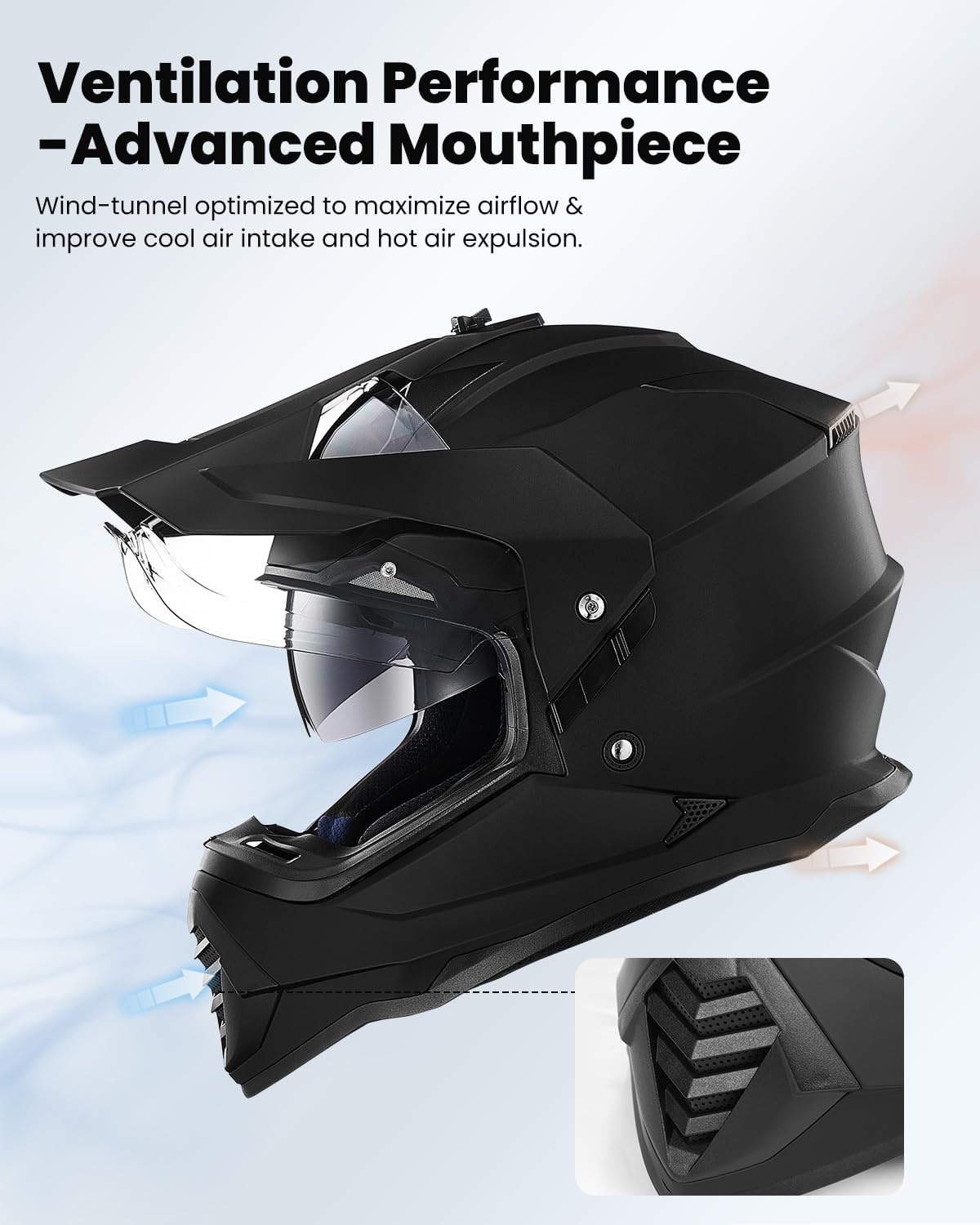 Motorhelm Dual Sport Adventure Matzwart Maat M | DOT FMVSS-218 | Dubbel vizier Pinlock 30 compatibel zonnevizier
