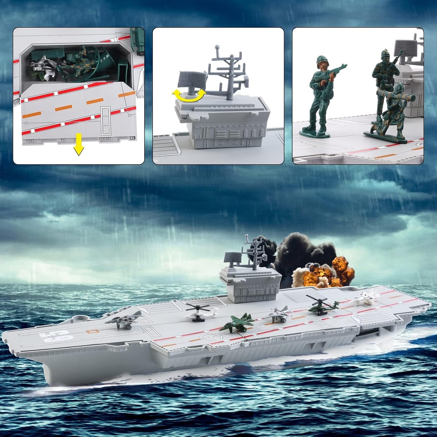 deAO Aircraft Carrier, Scale Model Toy, Fighter Planes, Warships, Military Vehicles, Slaughter Ship