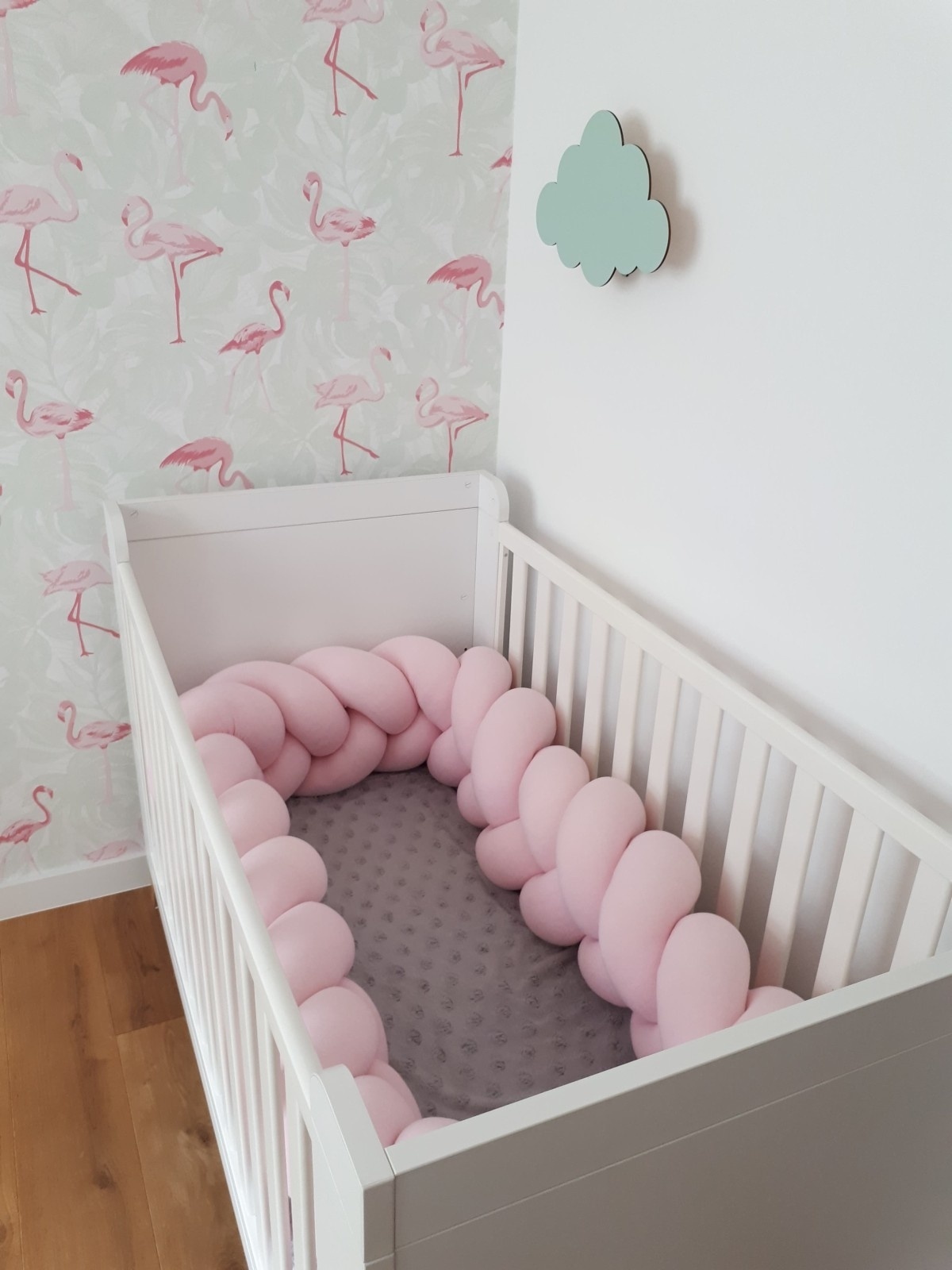 Bedomranding Vlechtkussen Kinderbed 3,5m Lichtroze | Katoen | 25cm Breed | -62%