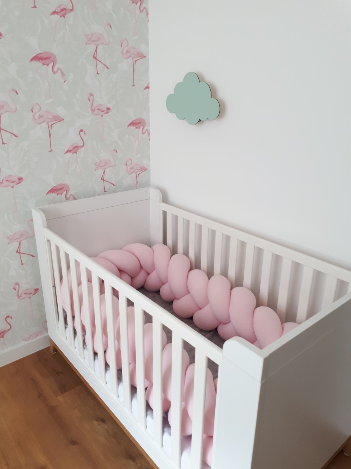 Bedomranding Vlechtkussen Kinderbed 3,5m Lichtroze | Katoen | 25cm Breed | -62%