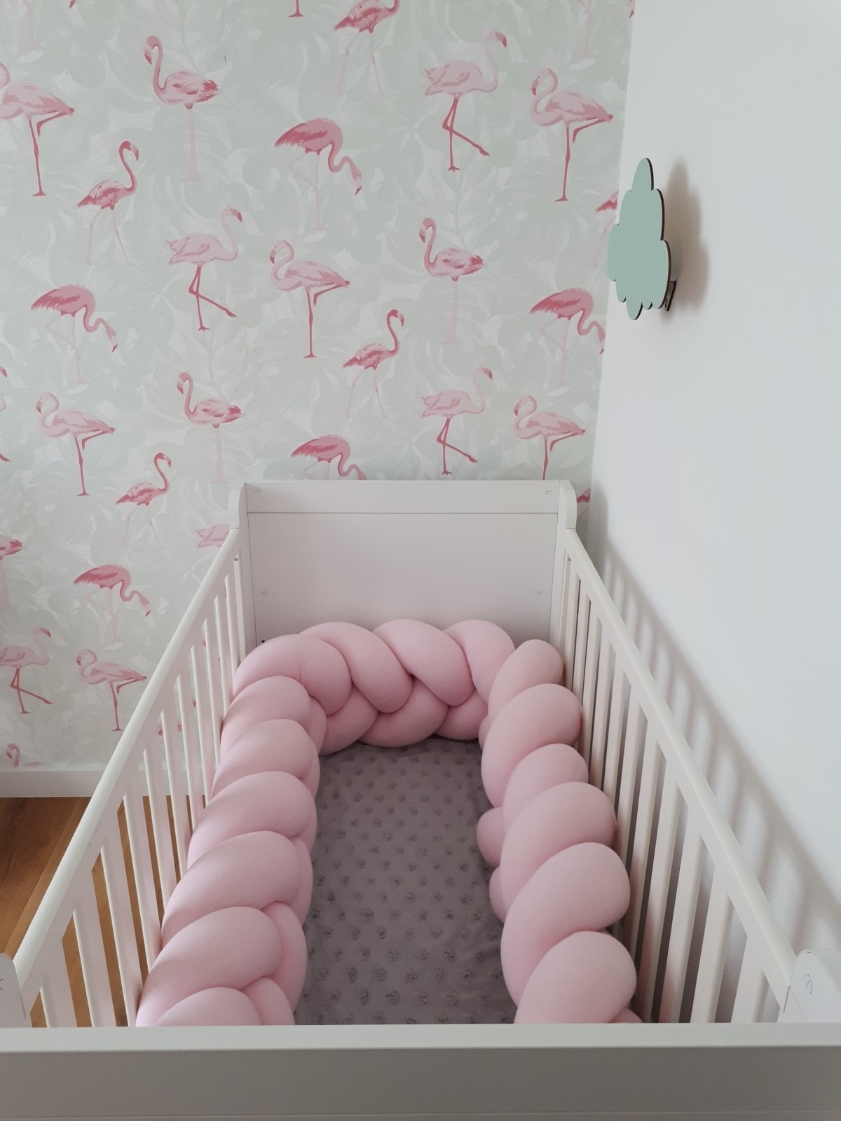 Bedomranding Vlechtkussen Kinderbed 3,5m Lichtroze | Katoen | 25cm Breed | -62%