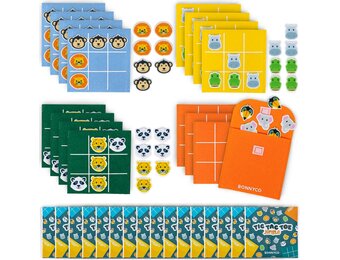 BONNYCO Tic Tac Toe van Jungle Dieren Party Bag Vullers voor Kinderen Unisex Pack 16. Kinderfeest Vullers, Kinderfeestcadeaus. Kant-en-klare Feesttasje, Pinata Filler Prijzen, Kinderfeestgunsten