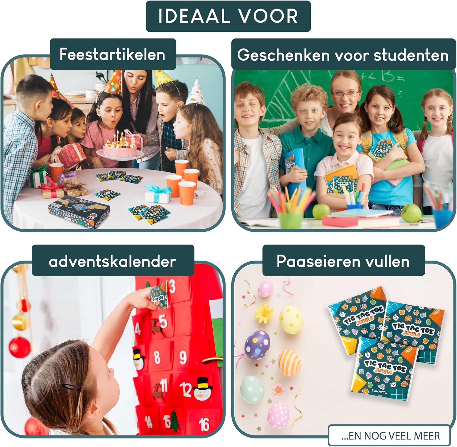 BONNYCO Tic Tac Toe van Jungle Dieren Party Bag Vullers voor Kinderen Unisex Pack 16. Kinderfeest Vullers, Kinderfeestcadeaus. Kant-en-klare Feesttasje, Pinata Filler Prijzen, Kinderfeestgunsten