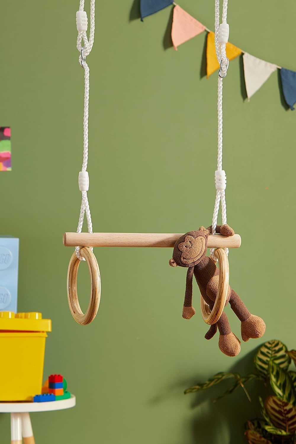 small foot 11909 Trapeze w/houten gymnastiekringen, voor montage op schommel of klimuitrusting, voor kinderen vanaf 3 jaar speelgoed, bruin, normaal