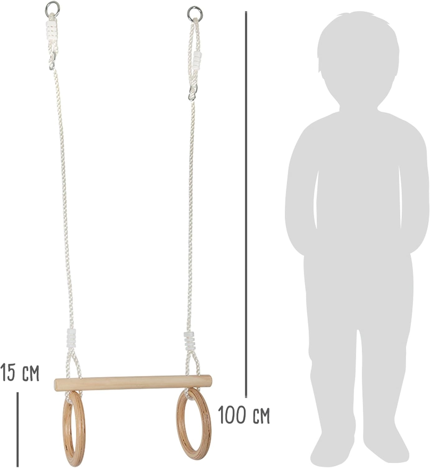small foot 11909 Trapeze w/houten gymnastiekringen, voor montage op schommel of klimuitrusting, voor kinderen vanaf 3 jaar speelgoed, bruin, normaal