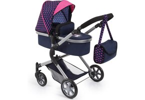 2-in-1 Poppenwagen Blauw/Roze met 36% Korting | Verstelbaar tot 52 cm poppen