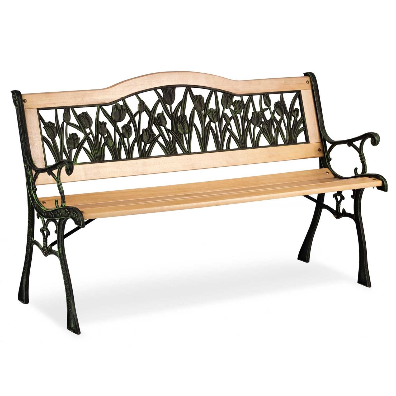 Houten Tuinbank met Tulpenpatroon - 123,5 cm - 54% Korting