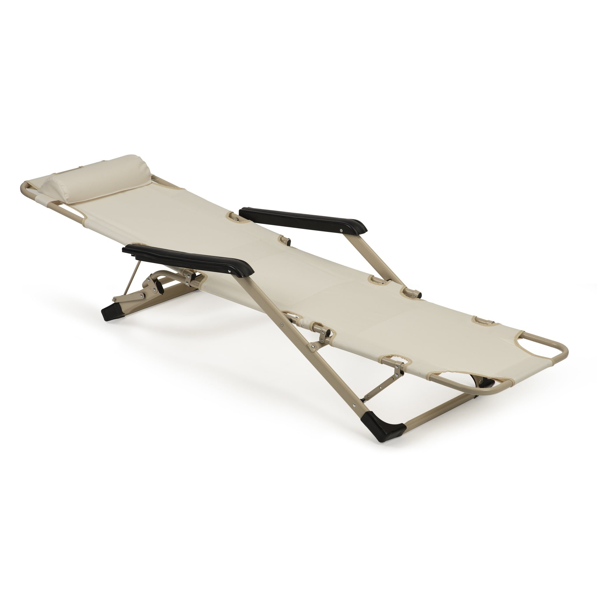 Beige Ligstoel 2in1 met Hoofdsteun - 53% Korting